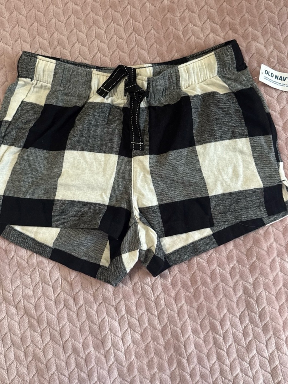 Old Navy Black, Cream & Gray Plaid Lounge Shorts